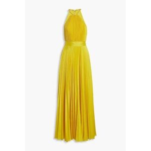 Alice‎ + Olivia NEW Alycia Pleated Satin Maxi Dress Yellow Size 0 MSRP $660